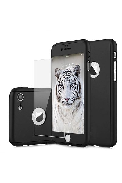 BLACK Iphone 6/6S Plus phone case offers 360° Ultrathin protection + Tempered Glass Film - Black