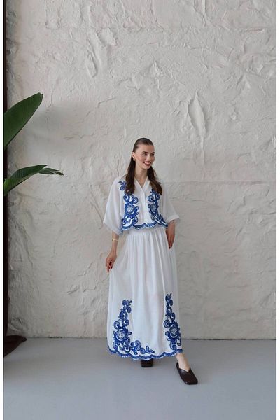 MIZUKI Women's Embroidered Shirt Skirt Set – Stylish Summer Two-Piece Set