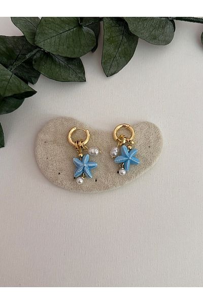 YENGEÇ Ceramic Star Earrings with Pearl Detail