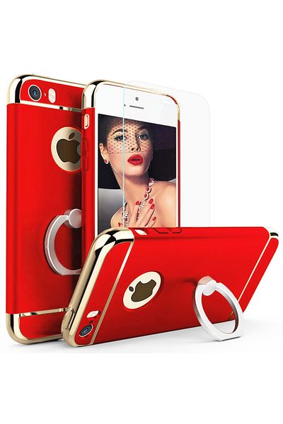 OEM Husa de telefon pentru iPhone 6 Plus / 6S Plus oferă protecție 360° 3 în 1 Ultrathin - Inel mat roșu S + folie