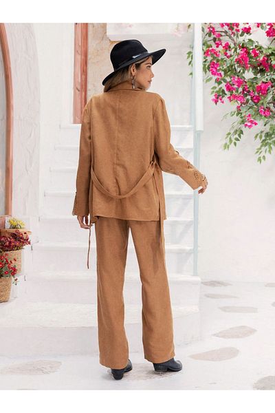 Russty Dustty By Styli Solid Long Sleeve Blazer with Straight Leg Pants Co-Ords