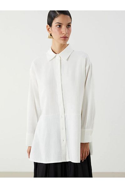 LC Waikiki Lcw Modest Ecru Oversize Muslin Women's Shirt Tunic
