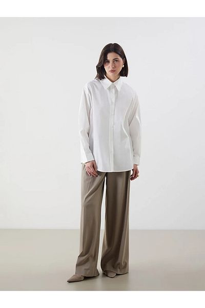 LC Waikiki Lcw Modest Ecru Poplin Women's Shirt Tunic