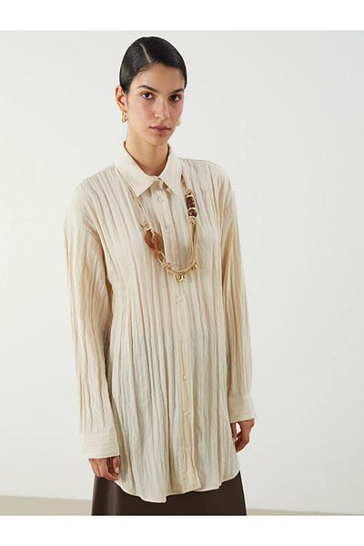 LC Waikiki Lcw Modest Beige Textured Women's Shirt Tunic