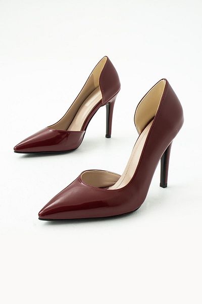 es exello Valera High Thin Heels Low-Cut Burgundy Patent Leather Stiletto