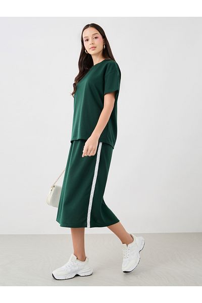 Styli Side Stripe Short Sleeve Top and Midi Skirt Co-Ords