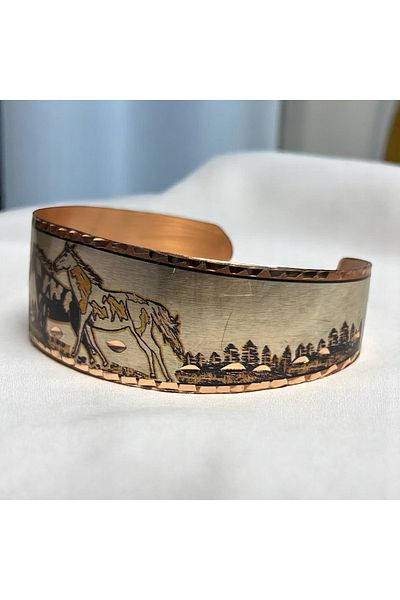 PrestigeSO Adjustable Handcrafted Pure Copper Bracelet with Double Horse Figures |   Artistic & Authentic Design