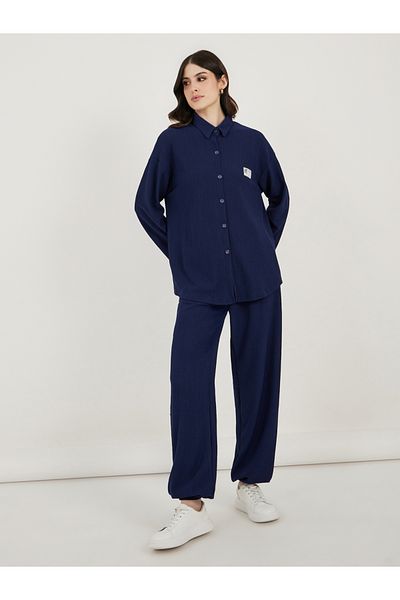 Styli Textured Shirt with Patch Details and Relaxed Fit Joggers Co-Ords