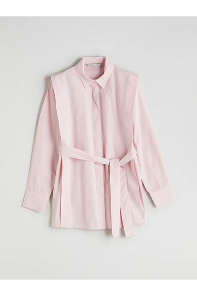 LC Waikiki Lcwaikiki Classic Pink Belted Women's Shirt Tunic