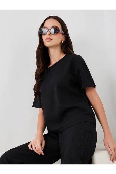 Styli Solid Short Sleeve T-Shirt and Pants Co-Ords