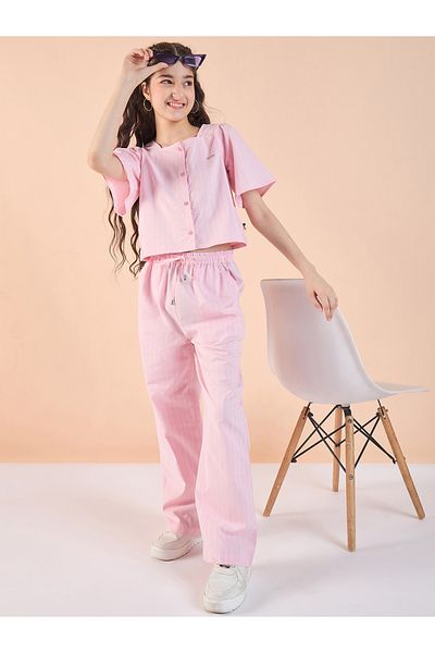 Stylo Bug By Styli Pink Striped Top and Pants Set for Girls