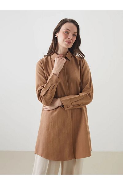 LC Waikiki Lcw Grace Brown Linen Blended Women's Shirt Tunic