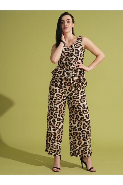 Globus Yellow Animal Printed Top and Trousers Co Ord's Set