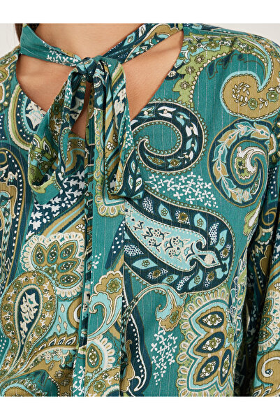 Styli Paisley Print Tie-Up Neck Top and Wide Leg Pants Co-Ords