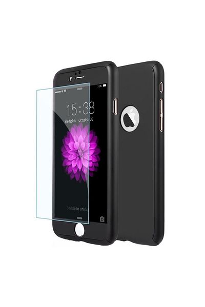 OEM Carcasă Full Cover 360° (față + spate + folie de sticlă) pentru iPhone 8, Negru