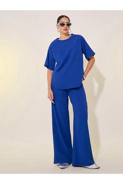Styli Solid Oversized Round Neck T-Shirt and Pants Co-Ords