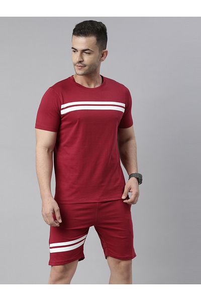 Bushirt By Styli Striped Round Neck T-Shirt and Shorts Co-Ords