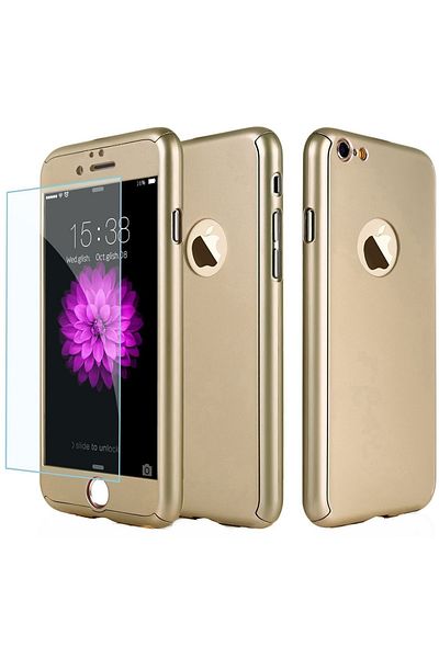 OEM Carcasă Full Cover 360° (față + spate + sticlă) pentru iPhone 6 / 6S, aurie
