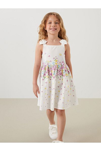 LC Waikiki Square Neck Floral Satin Girl's Dress