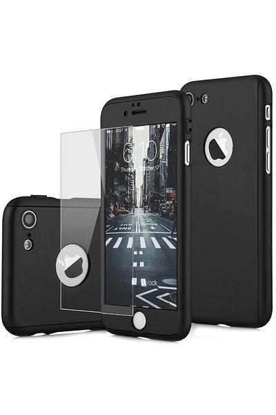 BLACK Iphone 6/6S Plus phone case offers 360° Ultrathin protection + Tempered Glass Film - Black
