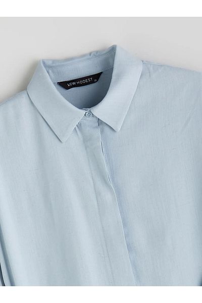 LC Waikiki Lcw Modest Blue Linen Blended Women's Shirt Tunic