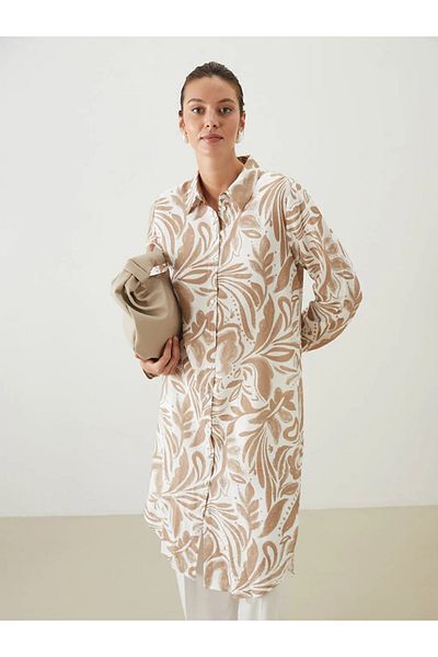 LC Waikiki Lcwaikiki Women's Classic Beige Print Shirt Tunic