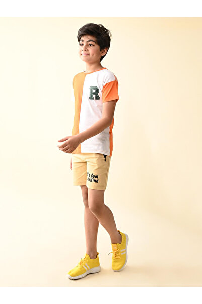 LilPicks By Styli Color Bock T-shirt and Printed Shorts Set
