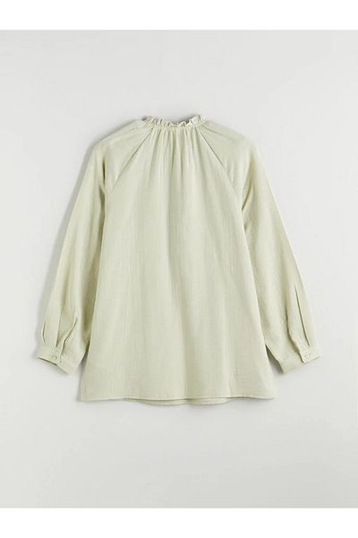 LC Waikiki Tunică de damă LCW Modest Verde Fără Mâneci cu Guler în Picioare din Muselin