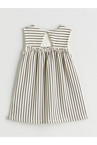 LC Waikiki Ecru Crew Neck Striped Girl's Dress