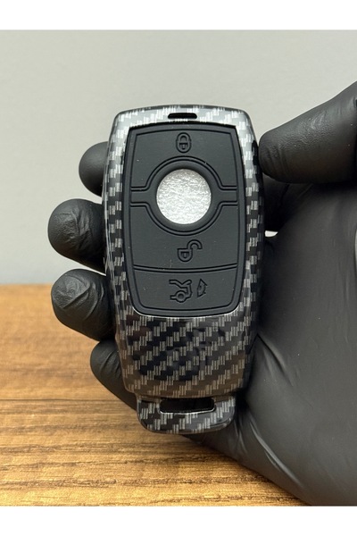 Mavi Keys Husă de protecție pentru chei din fibră de carbon cu 3 butoane compatibilă cu Mercedes C, E, S, G Class AMG Smart