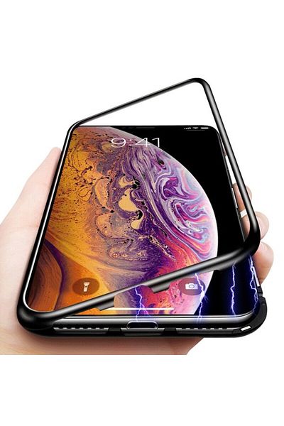 BLACK Carcasă Apple iPhone X, neagră magnetică, potrivire perfectă cu spate din sticlă securizată premium