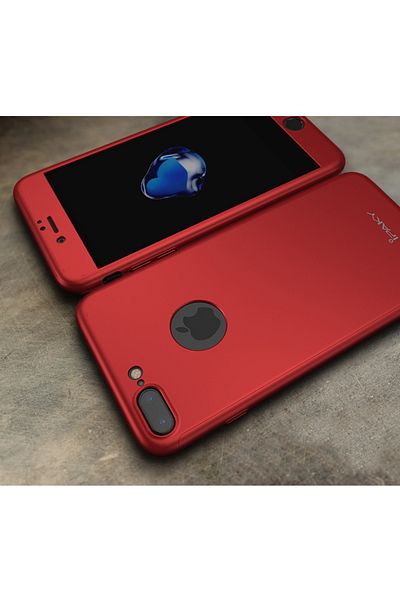 OEM Carcasă IPAKY - Protecție completă, decupaj 360° - iPhone 7 Plus (roșu) cu protector de ecran
