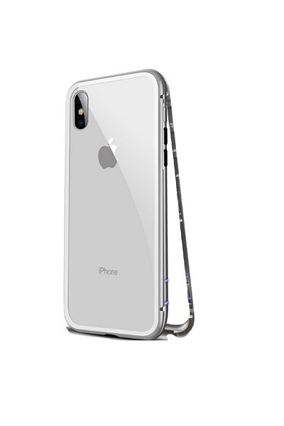 OEM Carcasă din aluminiu cu închidere magnetică și spate din sticlă securizată pentru iPhone X, argintie