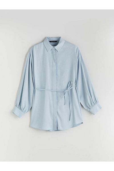 LC Waikiki Lcw Modest Blue Linen Blended Women's Shirt Tunic