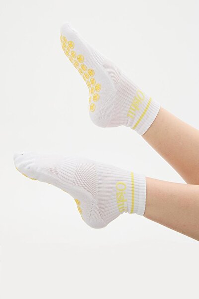 Oishii Yoga Short Socks Half Towel Yellow Hoop White