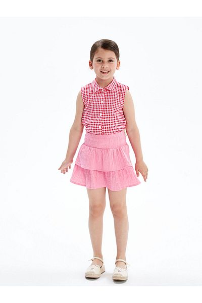 LC Waikiki Pink Pleated Girl's Skirt with Elastic Waist