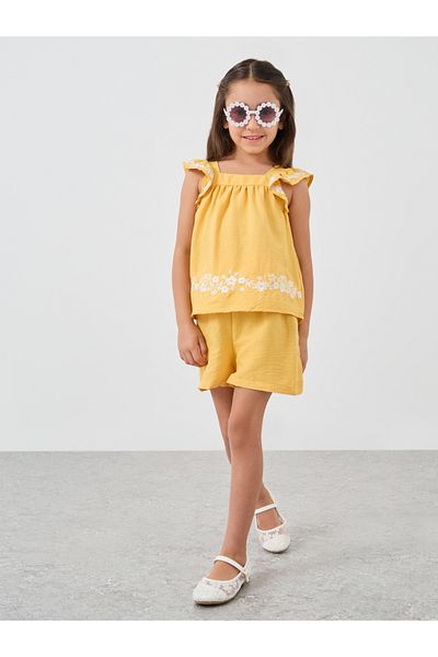 Styli Girls Embroidered Ruffled Sleeves Blouse and Shorts Set