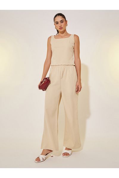 Styli Solid Boat Neck Cami and Regular Pants Set