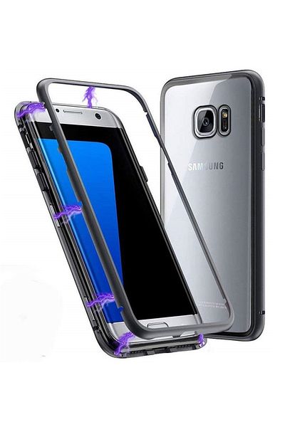 OEM Carcasă magnetică 360° + folie auto-reparatoare pentru Samsung Galaxy S7 Edge, Neagră