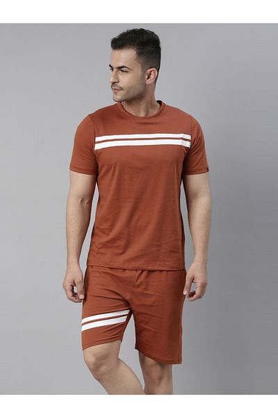 Bushirt By Styli Striped Round Neck T-Shirt and Shorts Co-Ords