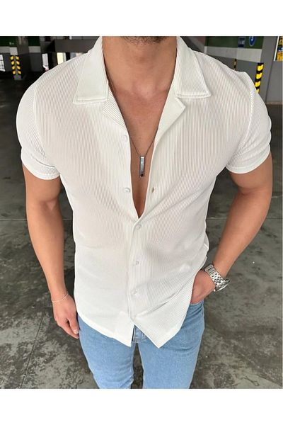 gamaro Men's Textured Ribbed Oversize Shirt