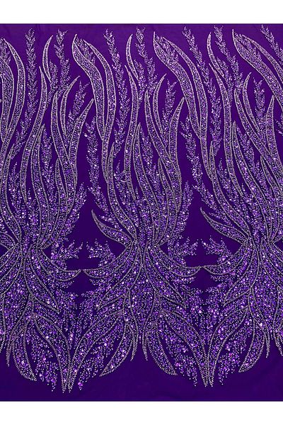 Luxuro Dark Purple Couture Lace with Panel, with Pearls, Beads and Sequins