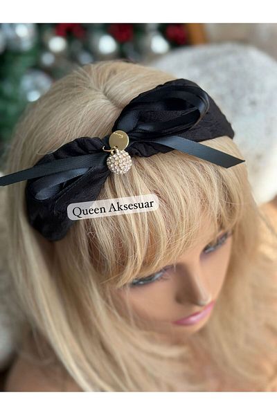 QUEEN AKSESUAR Luxury Crystal Stone Crown Gold Golden Hanging Bulk Ribbon Satin Bow Ribbon Women's Tiara Black