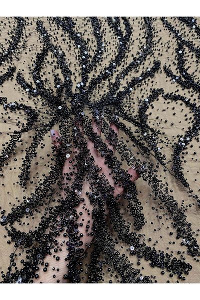 Luxuro Black Couture Lace with Pearls, Beads and Sequins