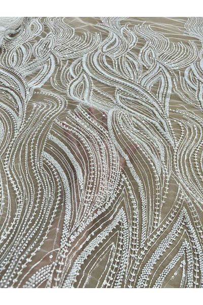 Luxuro Dantela Couture Ivory cu Model Liniar, cu Margele si Paiete