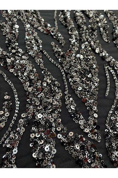 Luxuro Anthracite Grey Couture Lace with Strings, Beads and Sequins