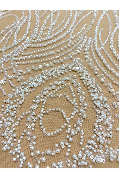 Luxuro Ivory Couture Lace with Nude Tulle with Pearls, Beads and Sequins