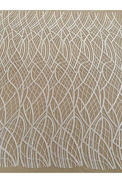 Luxuro Ivory Couture Lace with Linear Pattern, Beads and Sequins