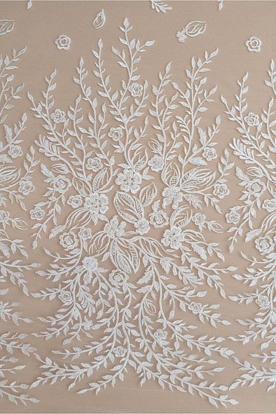 Luxuro Lace with Flower and Leaf Pattern, with Crystals, Pearls and Sequins