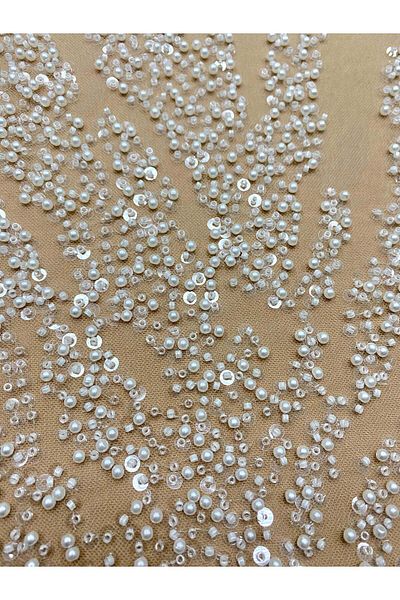 Luxuro Ivory Couture Lace with Nude Tulle with Pearls, Beads and Sequins